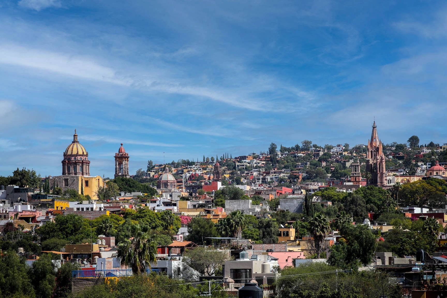 San Miguel de Allende cityscape with Parroquia church at twilight